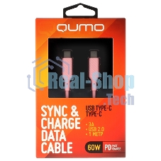 Кабель QUMO 32966 Type-C на Type-C, силиконовый, 1м, 3A, 60W, PD (розовый)