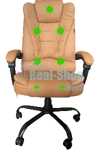 Кресло компьютерное с вибромассажем Cactus CS-CHR-OC05M-BR бежевый, эко.кожа, с подголов. крестов. пластик черный