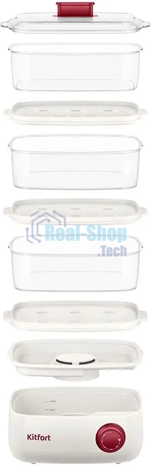 Пароварка Kitfort КТ-6830 3ярус. 800Вт белый/красный