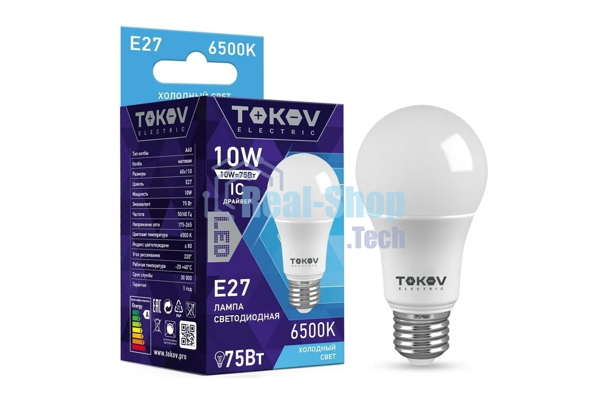 Лампа светодиодная TOKOV ELECTRIC 10 Вт А60 6500К Е27 176-264В