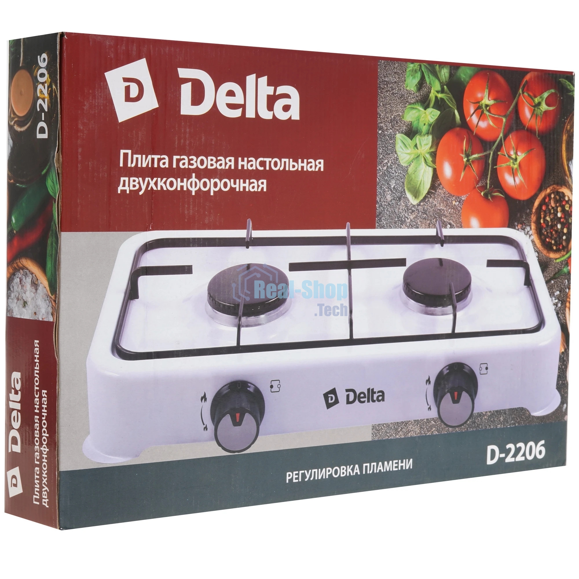 Плита настольная газовая Delta D-2206 белый, 4.4 кВт, газ, конфорки - 2, эмаль, поворотные переключатели