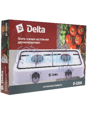 Плита настольная газовая Delta D-2206 белый, 4.4 кВт, газ, конфорки - 2, эмаль, поворотные переключатели
