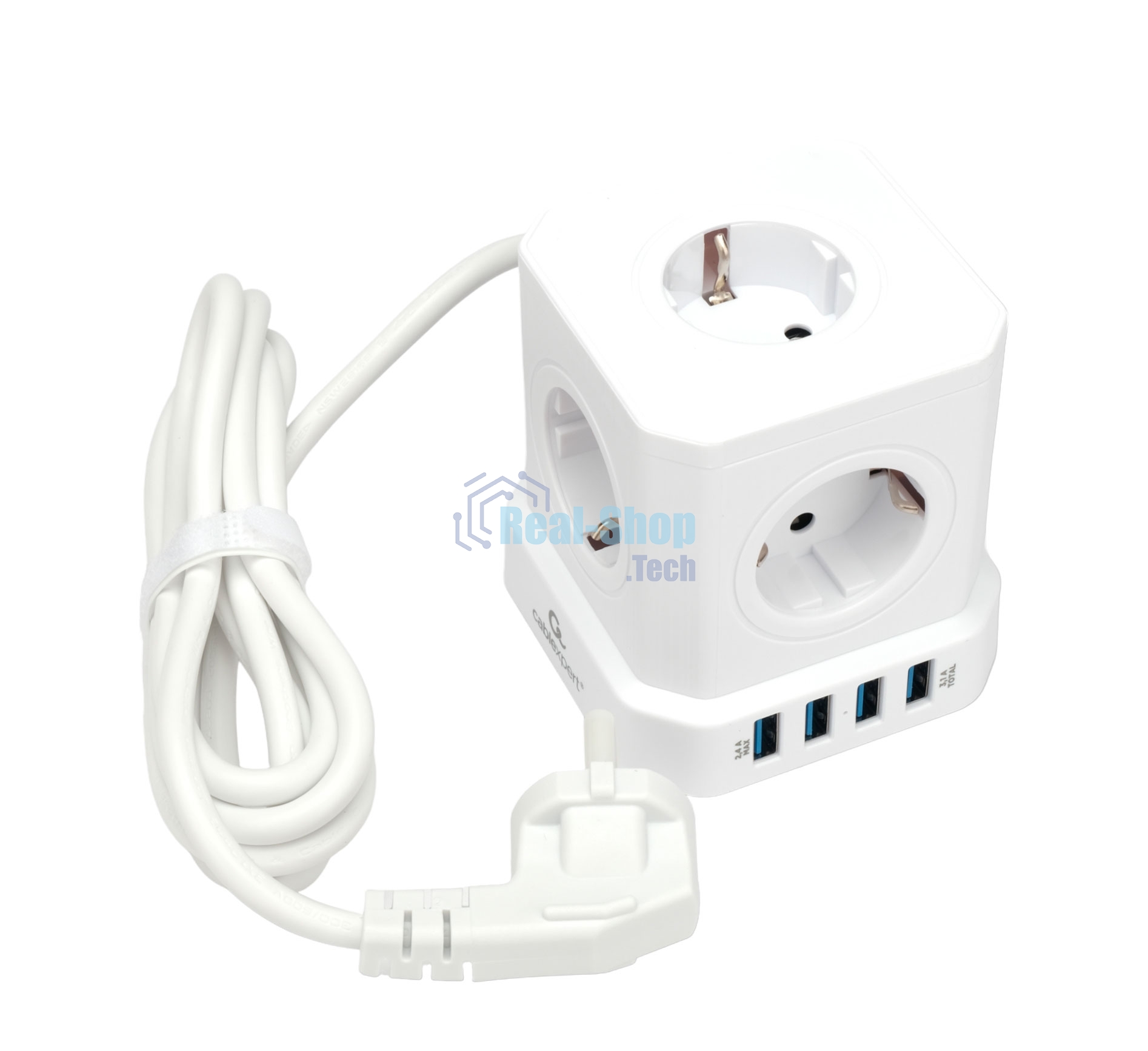 Сетевой фильтр Cablexpert Tower TWR-5-U4-W-2, 5 р, 10А, 4хUSB, 3.1А, 2 м, ур.защиты 4+, белый, коробка