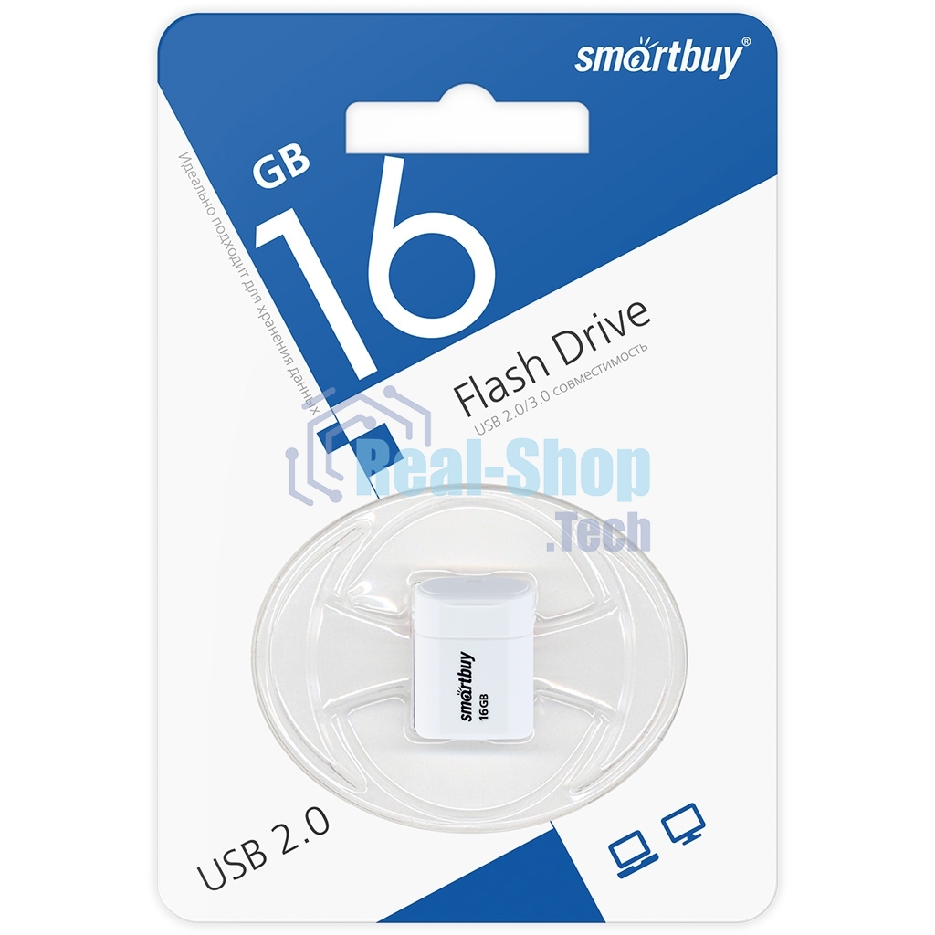 Флешка USB Smartbuy LARA White (SB16GbLARA-W), 16 Gb, USB 2.0, R/W 15/5, белый
