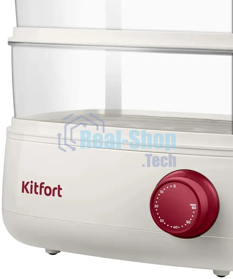 Пароварка Kitfort КТ-6830 3ярус. 800Вт белый/красный