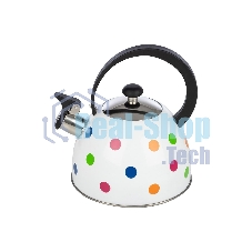 Чайник для плиты со свистком MAL-0403 2,2 литра, окрашенный в горошек, из нерж. стали, капсулированное дно