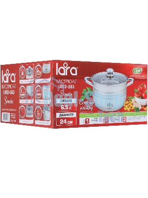 Кастрюля LARA LR02-583 SONATA 24x14,5 см, 6.5 л, нержавеющая сталь, индукция, с крышкой