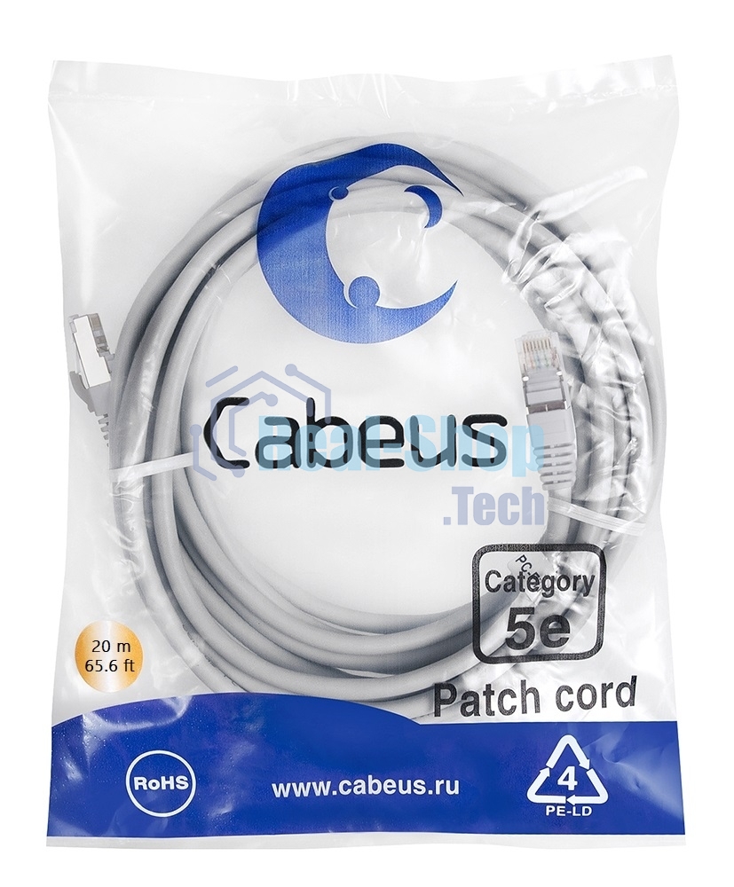 Патч-корд Cabeus PC-FTP-RJ45-Cat.5e-20m кат. 5е, экр., F/UTP, RJ45/RJ45, PVC, AWG24 20 м, серый