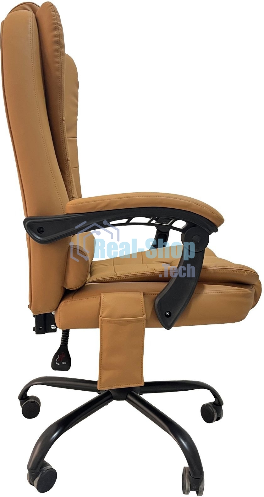 Кресло компьютерное с вибромассажем Cactus CS-CHR-OC05M-BR бежевый, эко.кожа, с подголов. крестов. пластик черный