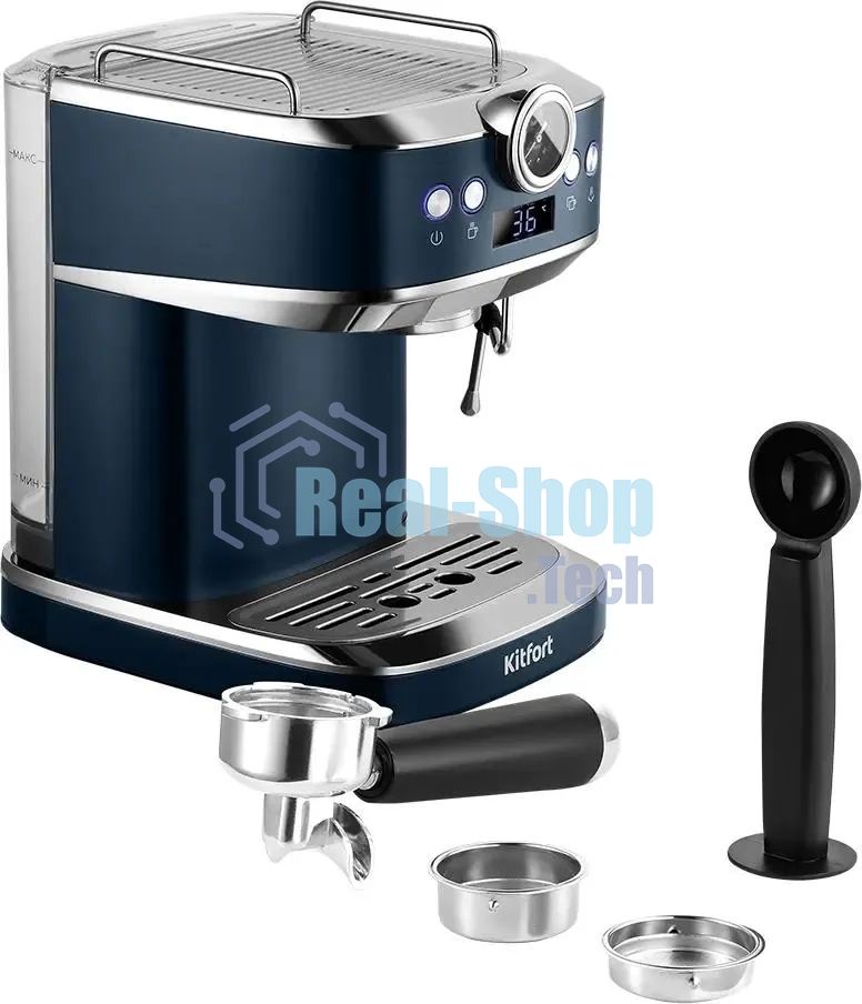 Кофеварка рожковая Kitfort КТ-7429 синий/нержавеющая сталь, исп. кофе - молотый, 1,5 л, 1360 Вт, 20 бар