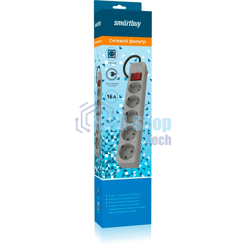 Сетевой фильтр Smartbuy (SBSP-5-50-G) 5 гн х 5,0 м серый