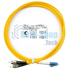 Патч-корд оптический Cabeus Tight Buffer, Duplex LC/FC, OS2 9/125, LSZH, 2м, Ø 3мм, черный хвостовик, желтый