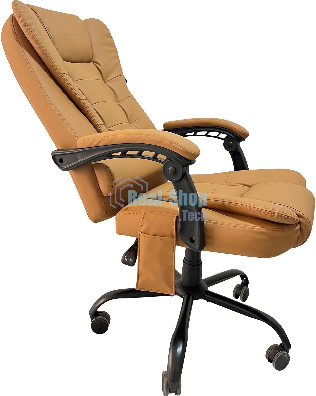 Кресло компьютерное с вибромассажем Cactus CS-CHR-OC05M-BR бежевый, эко.кожа, с подголов. крестов. пластик черный