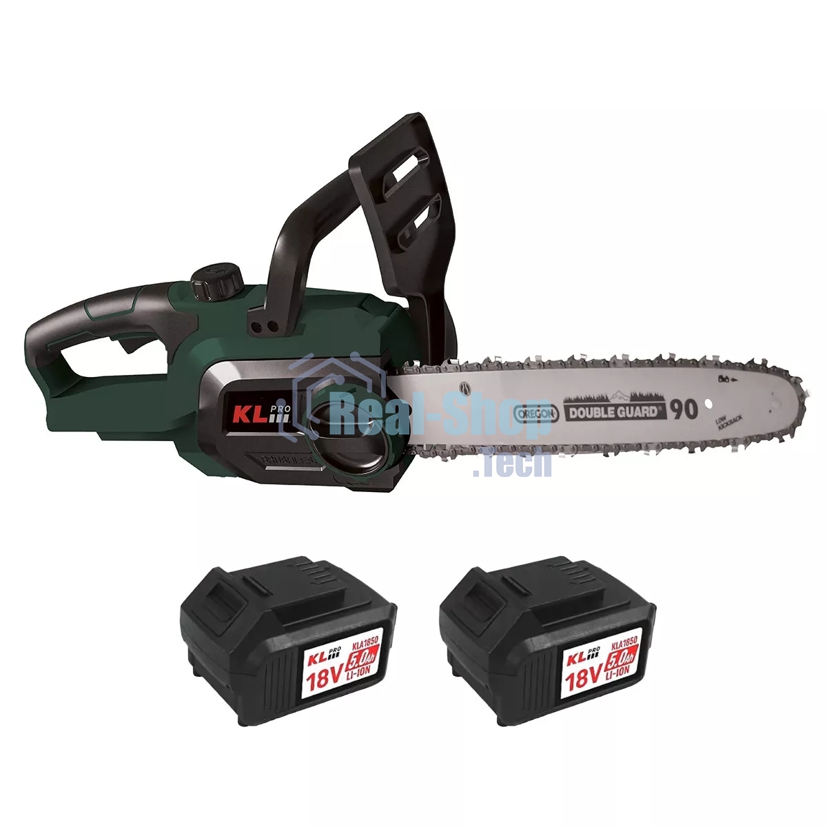 Профессиональная аккумуляторная цепная пила KLPRO KLBOM18B-50 (18В, Li-ion-2шт 5,0А·ч, ЗУ 4,5А 3600об/мин, 10”)
