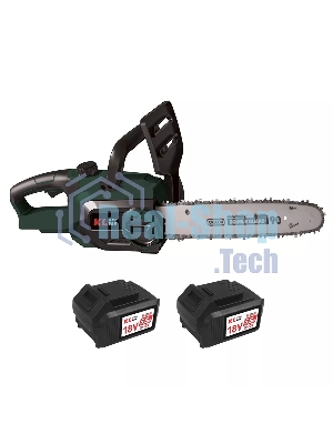 Профессиональная аккумуляторная цепная пила KLPRO KLBOM18B-50 (18В, Li-ion-2шт 5,0А·ч, ЗУ 4,5А 3600об/мин, 10”)