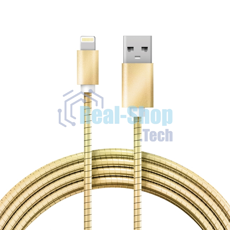 Кабель Rexant USB-A - Lightning для Apple, 2,4А, 1м, в золотой металлической оплетке