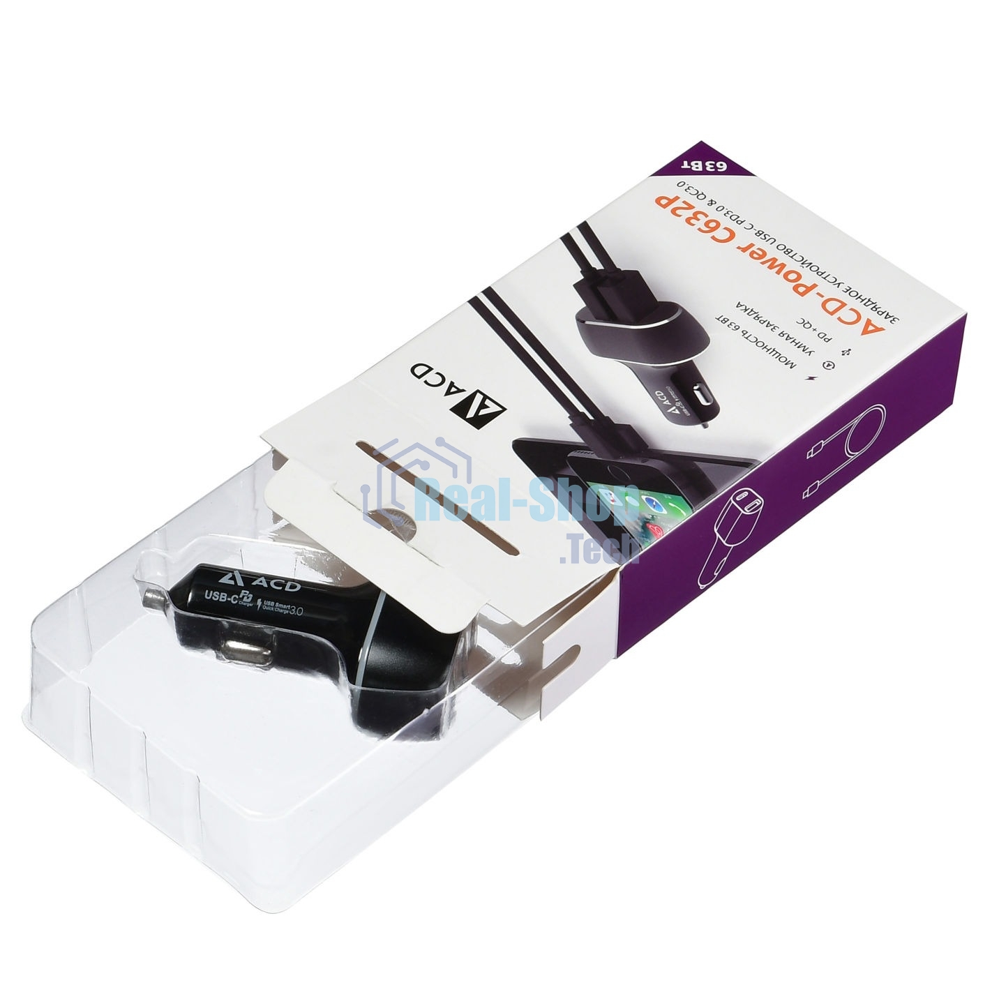 Автомобильное ЗУ ACD 63Вт, 2xUSB 1PD+1QC, 3.6~20В/3А RTL