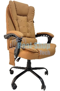 Кресло компьютерное с вибромассажем Cactus CS-CHR-OC05M-BR бежевый, эко.кожа, с подголов. крестов. пластик черный