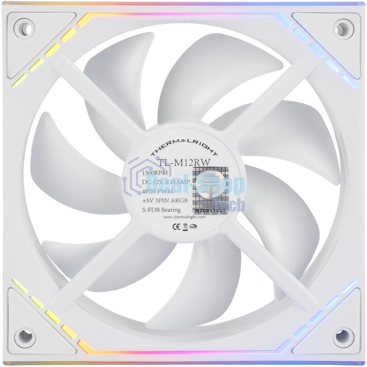 Кулер для корпуса Thermalright TL-M12RW Reverse (124x120x25mm, 4-pin PWM, ARGB, 42.6CFM, 23.2dBA, 1500RPM, White)