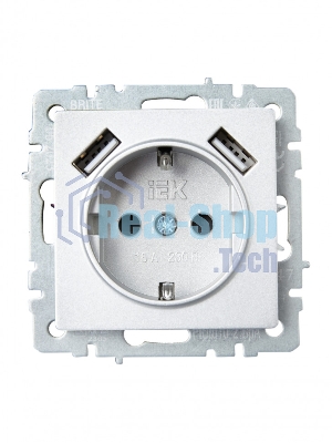 Розетка 1-местная IEK BRITE РЮш10-2-БрА (BR-R14-16-U21-D31-K47) с заземлением, с защитными шторками, 16А, с USB A+A 5В 3,1А, алюминий
