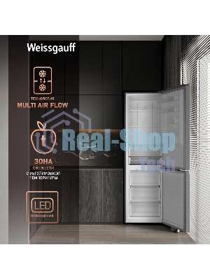 Холодильник Weissgauff WRK 2000 Total NoFrost Inverter черный стекло двухкамерный 240/95л морозилка снизу