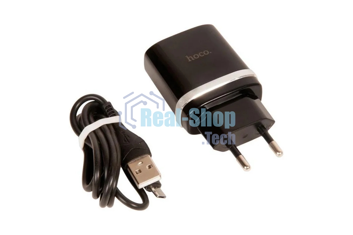Блок питания (сетевой адаптер) HOCO С12Q Smart QC3.0, кабель Type-C-USB, 5V, 3.0A, черный