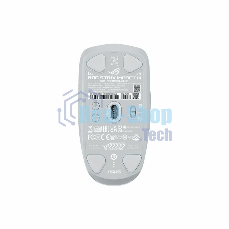 Мышь беспроводная ASUS ROG STRIX IMPACT III WIRELESS, 57g, 2.4GHz RF, Bluetooth, 36K DPI Sensor, 5 Prograммable Button, White