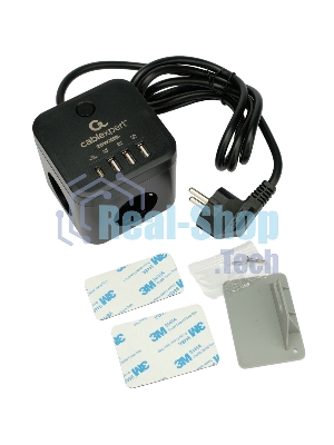 Сетевой фильтр Cablexpert Cube CUBE-3-CU3-B-1.5, 3 р, 10А, 1xType-C PD, 3xUSB, 1.5 м, ур.защиты 4+, черный, коробка