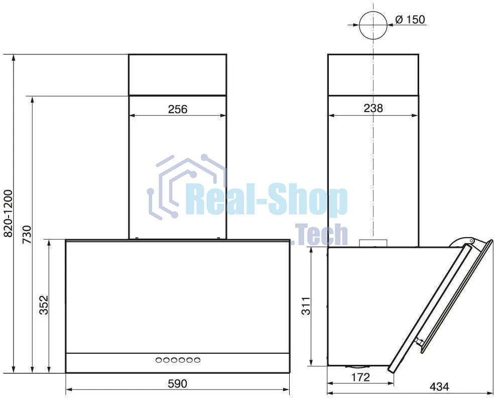Вытяжка каминная Elikor Рубин Ceramics S4 нержавеющая сталь, 60 см, 700 куб. м/ч, 52 дБ