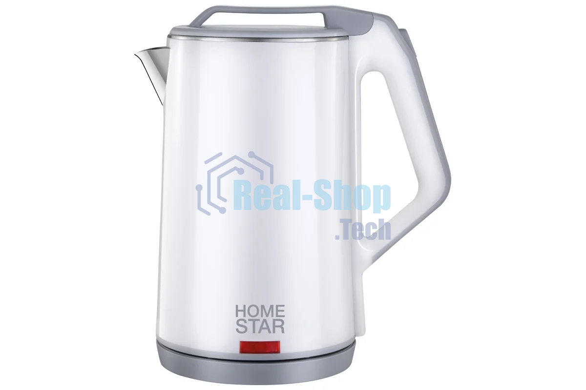 Чайник электрический HOMESTAR HS-1036 1,8л, нержавейка+пластик, белый, двойной корпус (12)