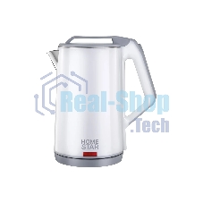 Чайник электрический HOMESTAR HS-1036 1,8л, нержавейка+пластик, белый, двойной корпус (12)