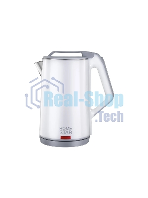 Чайник электрический HOMESTAR HS-1036 1,8л, нержавейка+пластик, белый, двойной корпус (12)