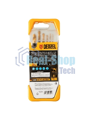 Набор сверл по металлу Denzel 2-3-4-5-6-8 мм, HSS-Tin, Golden Tip, 6 шт