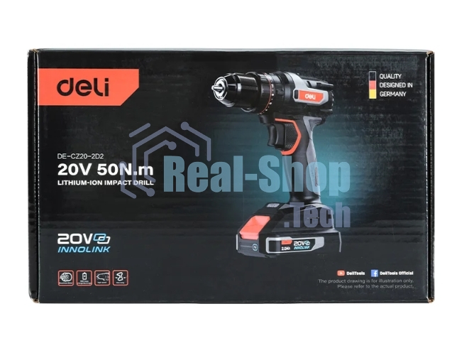 Дрель-шуруповерт Deli DE-CZ20-1, 20 В, 0 Ач, 70 Нм, бесщеточный, ударный
