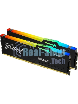Оперативная память Kingston Fury Beast, DDR5, 32Gb (2x16GB), 5600MHz, CL36, DIMM, с радиаторами, RGB, черный