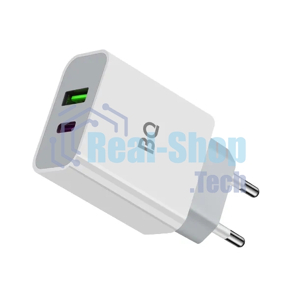 Сетевое зарядное устройство BQ Charger 20W2A01 (2 ports Type-C + USB, PD+QC3.0, 20W) белый