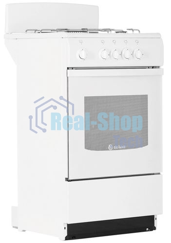 Плита газовая De Luxe 5040.45Г (Щ) -001 белый, конфорок 4 газовых, духовка 46 л, 50 см x 85 см x 50 см