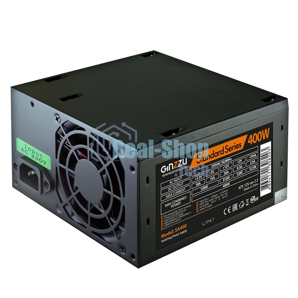Блок питания Ginzzu SA400, 400Вт, 80мм, черный