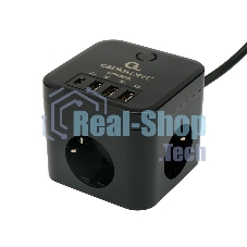 Сетевой фильтр Cablexpert Cube CUBE-3-CU3-B-1.5, 3 р, 10А, 1xType-C PD, 3xUSB, 1.5 м, ур.защиты 4+, черный, коробка