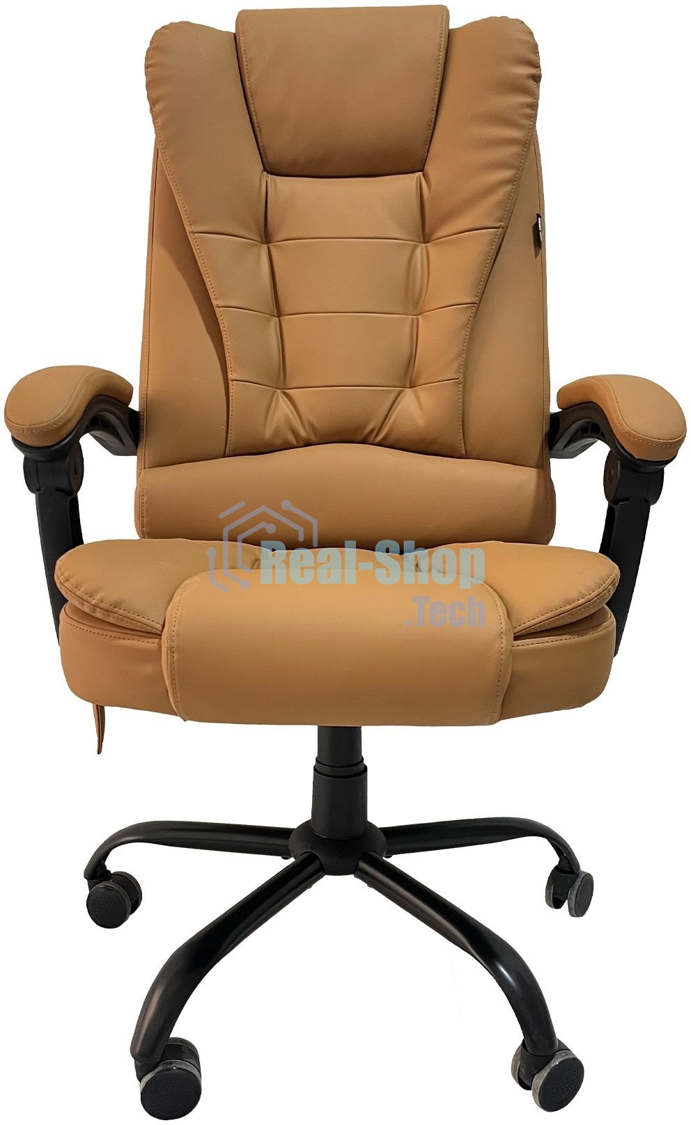 Кресло компьютерное с вибромассажем Cactus CS-CHR-OC05M-BR бежевый, эко.кожа, с подголов. крестов. пластик черный