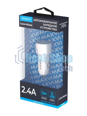 Автомобильное зарядное устройство Maxvi CCM-PS242 белый 2.4A 12W, 2xUSB