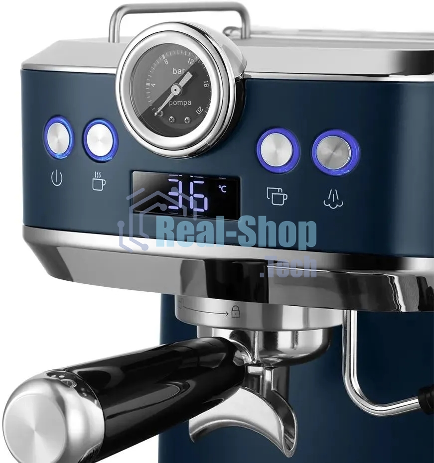 Кофеварка рожковая Kitfort КТ-7429 синий/нержавеющая сталь, исп. кофе - молотый, 1,5 л, 1360 Вт, 20 бар