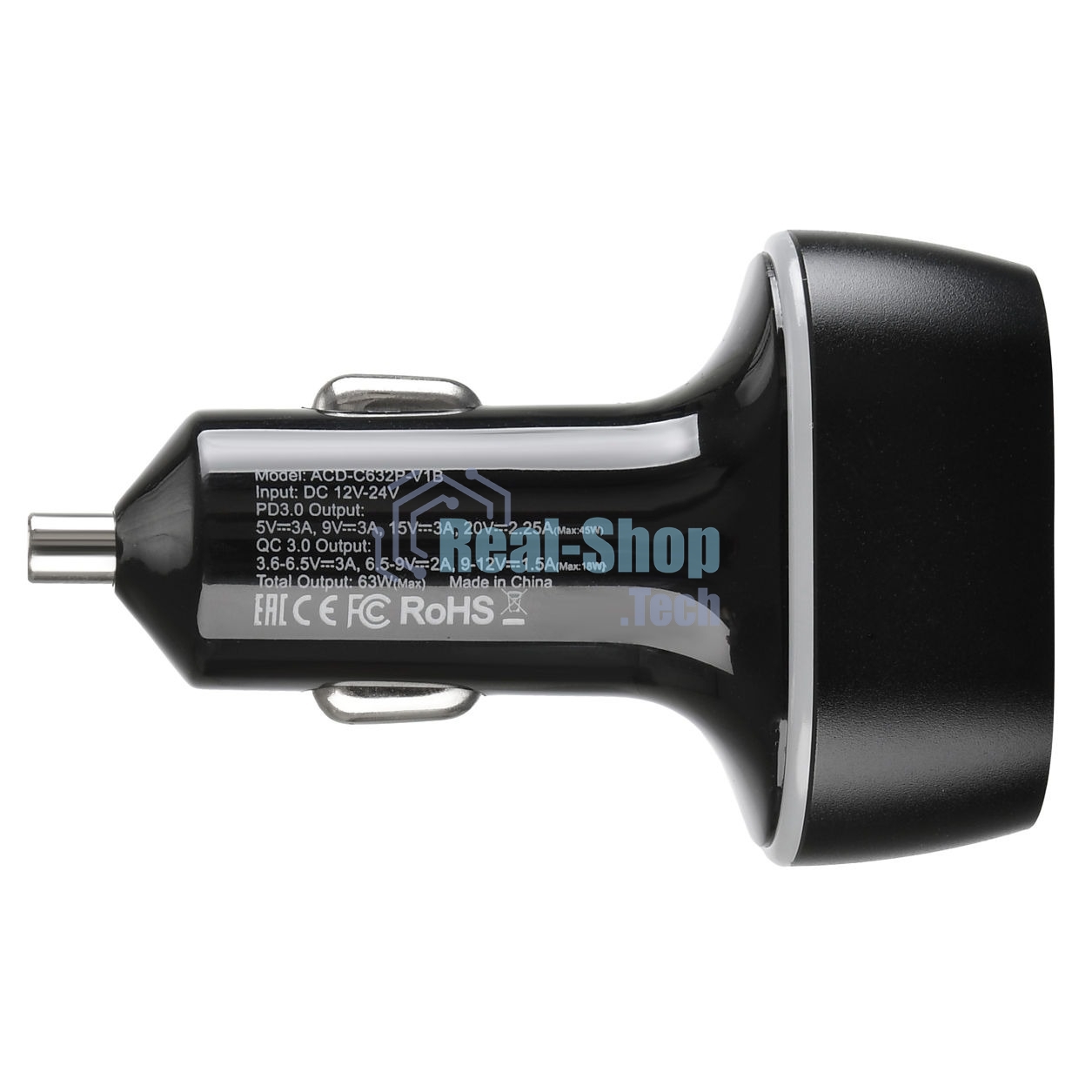 Автомобильное ЗУ ACD 63Вт, 2xUSB 1PD+1QC, 3.6~20В/3А RTL