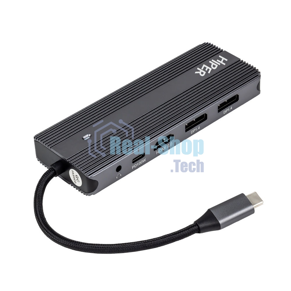 USB-концентратор HIPER Docking station USB-C HUB 11in1 (1*USB-C 100W PD, 1*HDMI 4K@60Hz, 2*DP 4K@60Hz, 2*USB-A 3.0 (5Gbps data), 1*USB-C 3.0 (5Gbps data), 1*microSD, 1*SD, 1*3.5мм audio, 1*RJ45 GB)