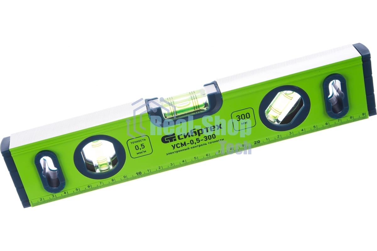 Уровень алюминиевый Сибртех УСМ-0,5-300, фрезерованный, 3 глазка, магнитный, 300 мм