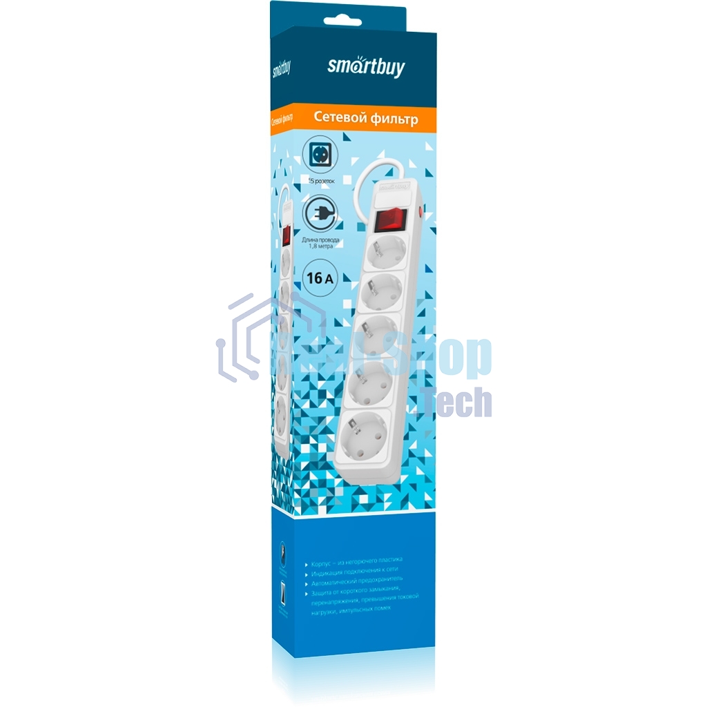 Сетевой фильтр Smartbuy (SBSP-5-18-W) 5 гн х 1,8 м белый