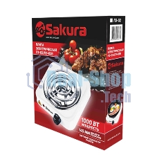 Плита настольная электрическая Sakura ПЭ-02В чёрный, 1 кВт, ТЭН, конфорки - 1, эмаль, поворотные переключатели