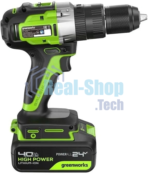 Дрель-шуруповерт GREENWORKS GD24DD60, 24 В, 0 Ач, 60 Нм, бесщеточный, ударный