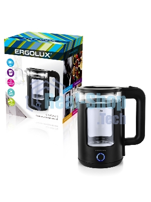 Чайник электрический ELX-KG08-C02 стекло/пластик 1.8л 220-240В 1800Вт черный Ergolux 15333