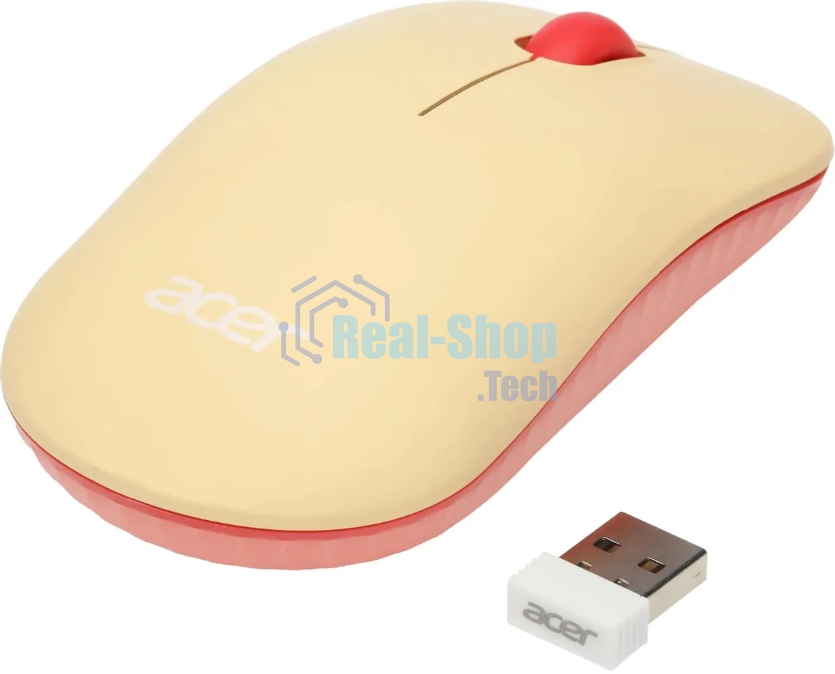 Мышь беспроводная Acer OMR205 бежевый/розовый, 1200 dpi, радиоканал, USB, кнопки - 3